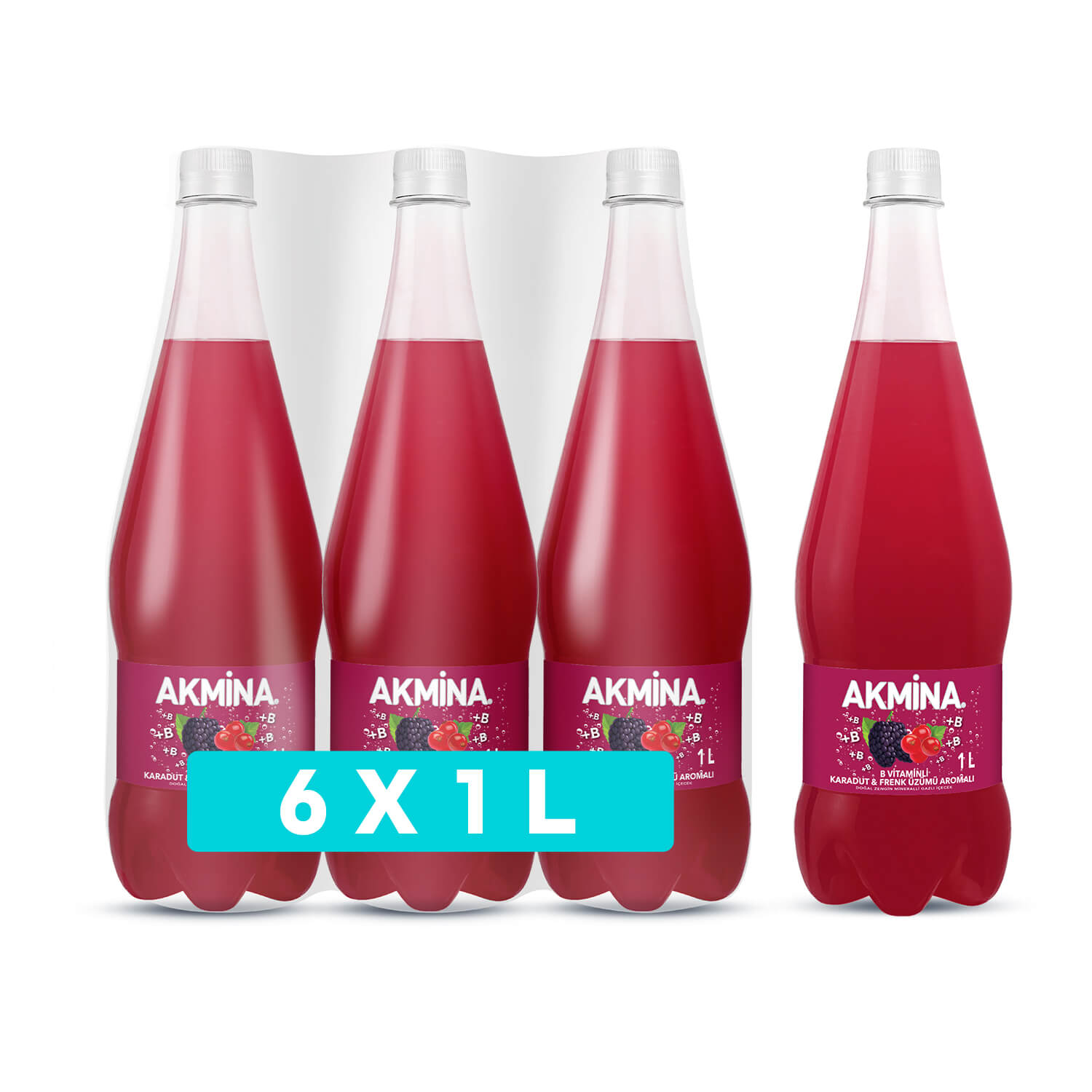 Akmina Kırmızı Meyve Aromalı Maden Suyu 1L*6