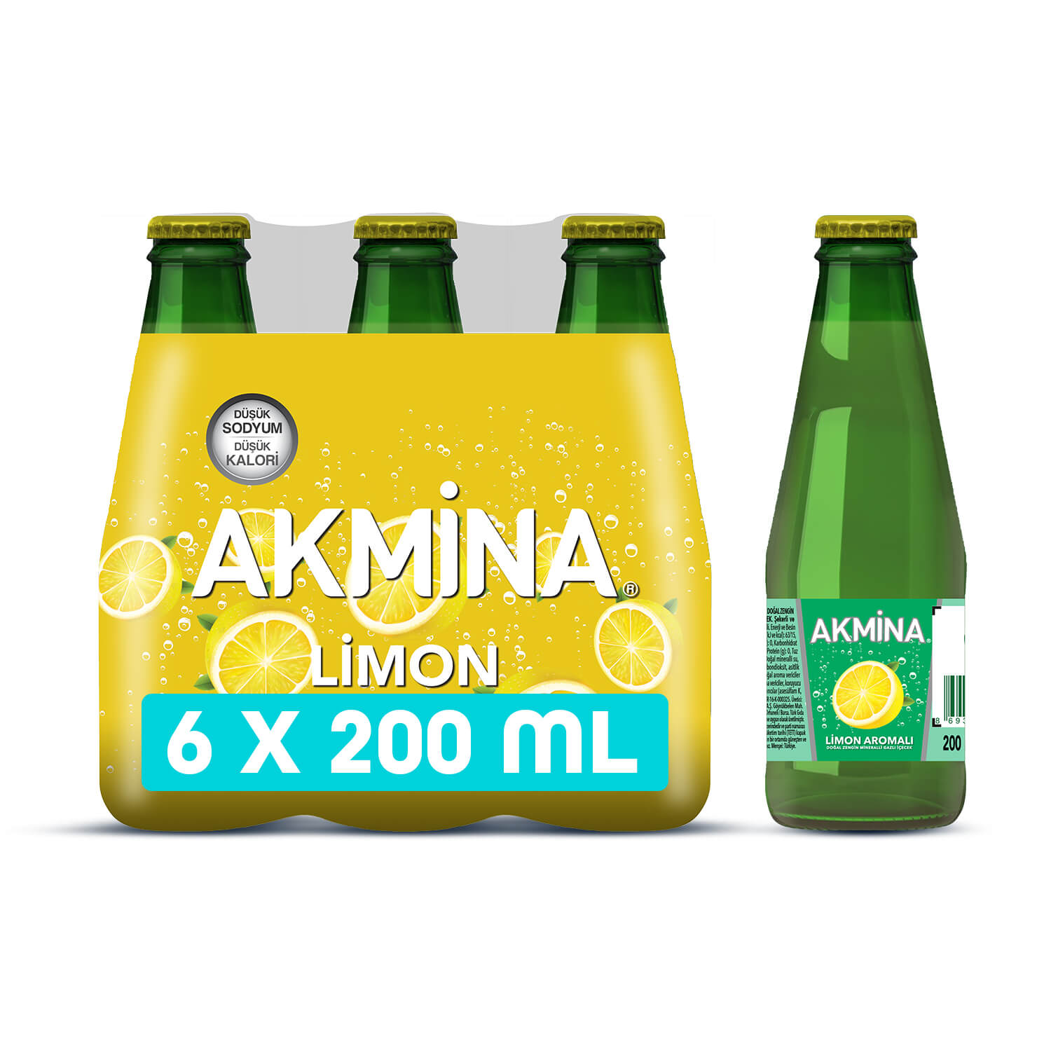 Akmina Limon Aromalı Maden suyu 200 ml*12