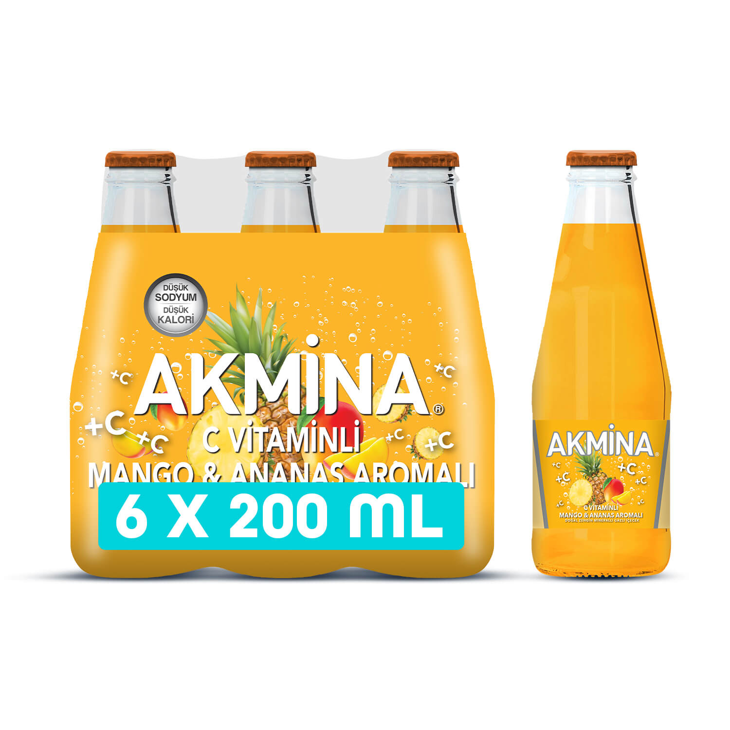 Akmina Mango Ananas Aromalı Maden Suyu 200 ml*6