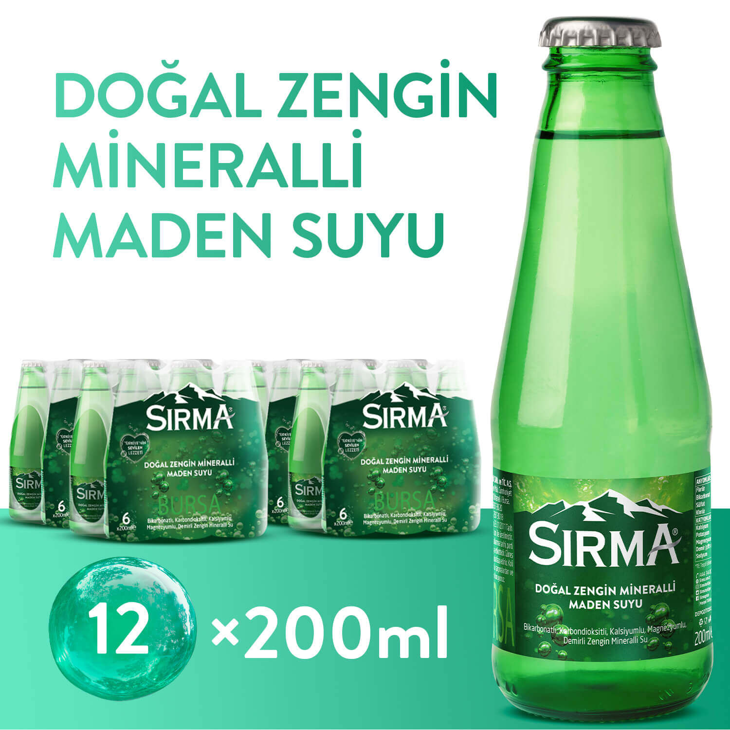 Sırma Doğal Zengin Mineralli Maden Suyu 200 ml*12